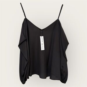 Alice + Olivia Black Open Shoulder Long Sleeve Spaghetti Strap Black Blouse XS